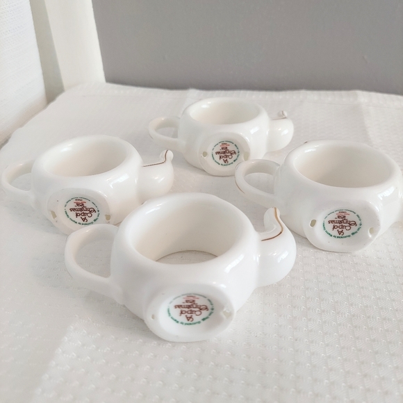Cup of Christmas Tea Napkin Rings Holders Holly Berry Teapot Shape Bone China - Picture 5 of 11